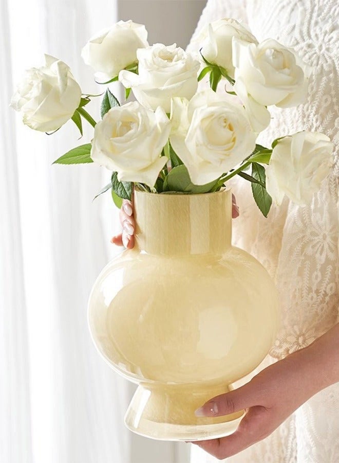 DURKU Modern Irregularity Hollow Clear Glass Flower Vase Yellow for Table Centerpiece Wedding Dining Living Room Office House Decoration - Image 1
